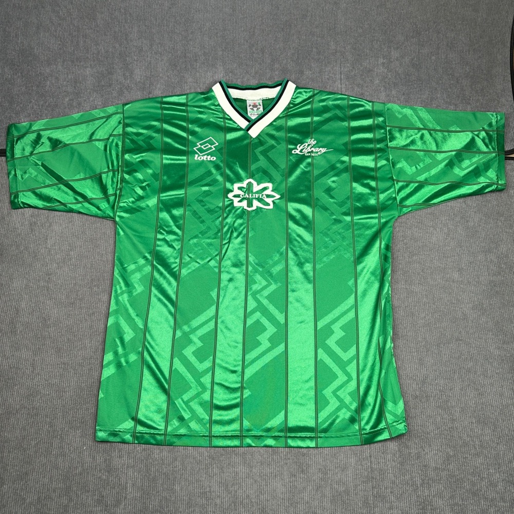 Vintage Lotto Soccer y2k Jersey Green Geometric Pattern Califia Sponsor XL #3